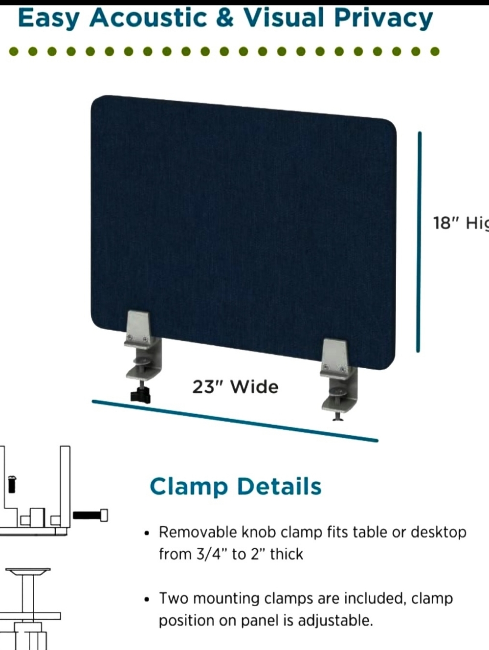 Sound Absorbing Privacy Shield - Desk Divider for Students and Office